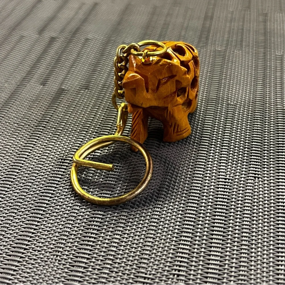 Hand Carved Wooden Elephant Good Luck Key Chain